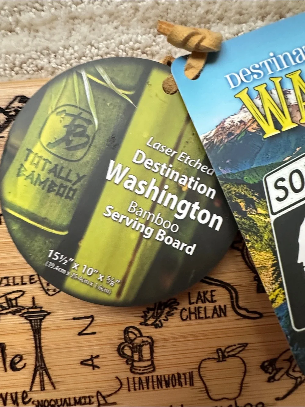 Totally Bamboo Destination Washington State State-Shaped Serving Cutting Board